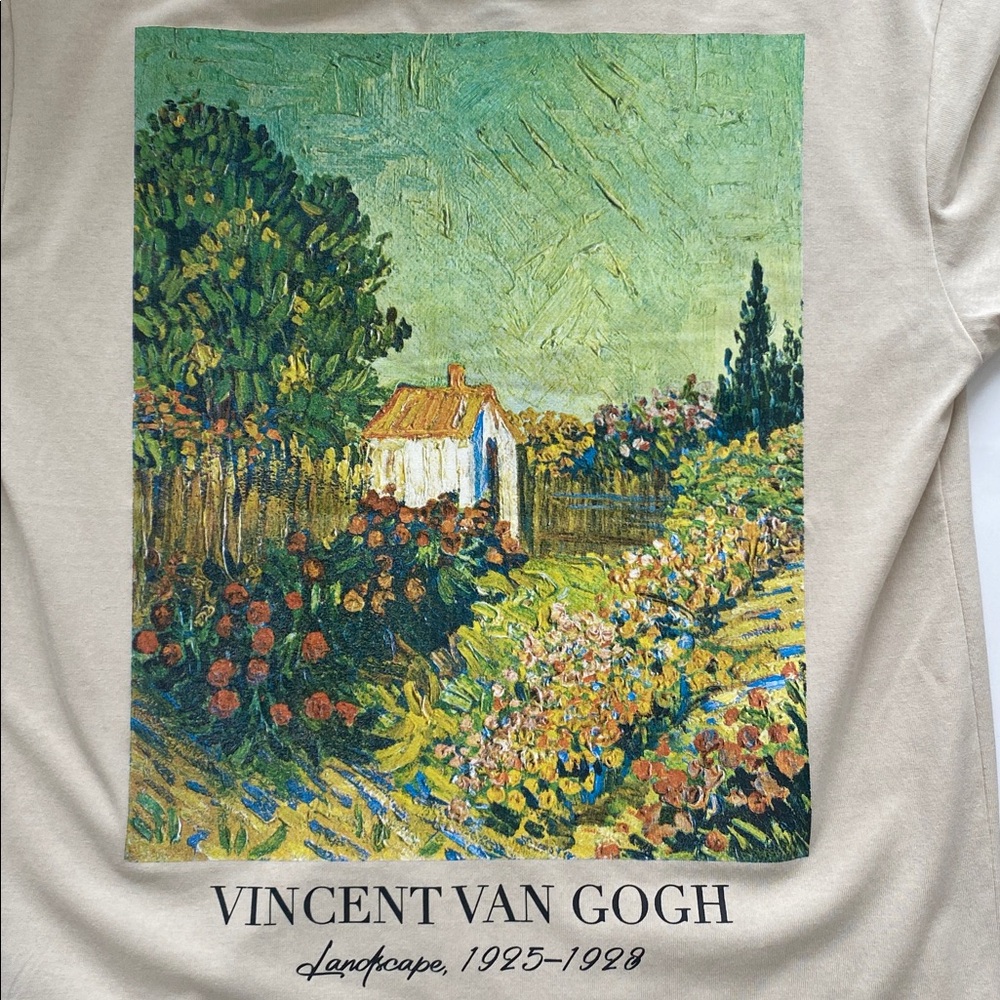 BrandMakers Van Gogh Landscape T-Shirt Relaxed Fit Beige Cream Size Medium NWT